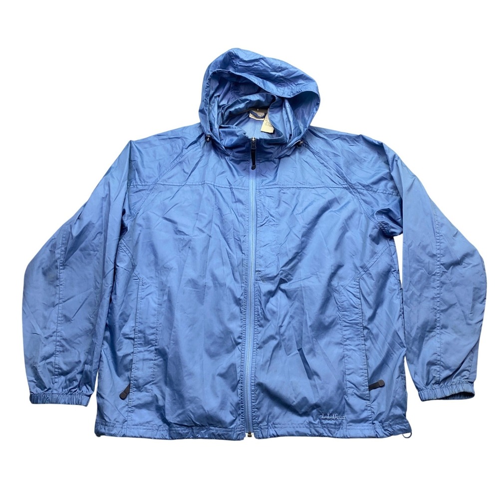 LL Bean Mens XL Blue Ripstop Nylon Hooded Stowaway Windbreaker Jacket 0AKC5